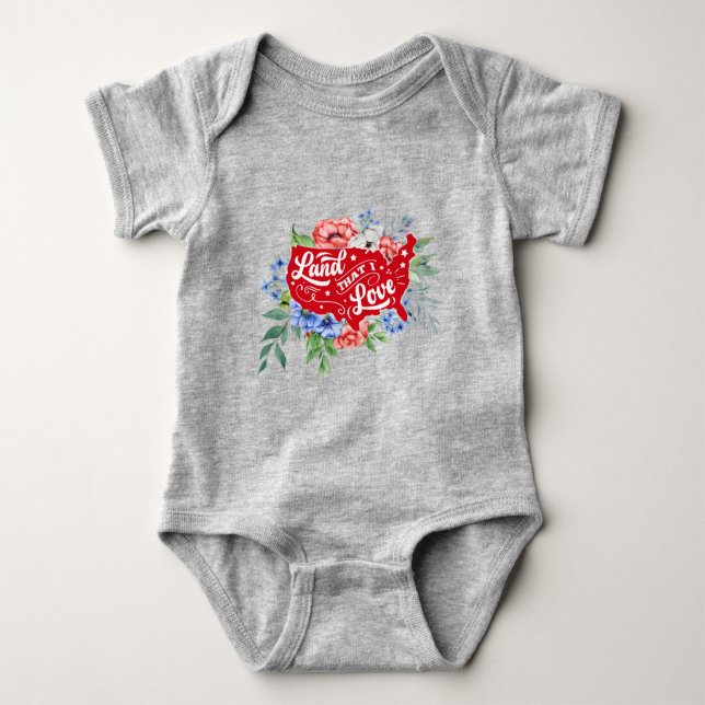 Body Para Bebê Terra floral azul e branca vermelha que eu amo Bab (Frente)