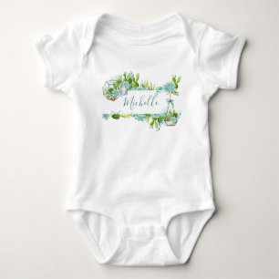 Body Para Bebê Terrário de Vidro com Suculentas em Aquarela para