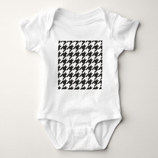 Body Para Bebê Teste padrão cinzento de Houndstooth, preto e (Frente)