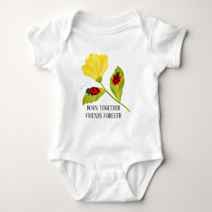 Body Para Bebê Texto de adição de joybugs gêmeos