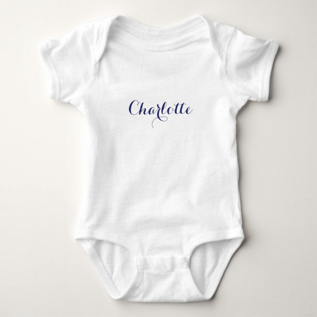 Body Para Bebê Texto de nome personalizado em branco marinho azul (Frente)