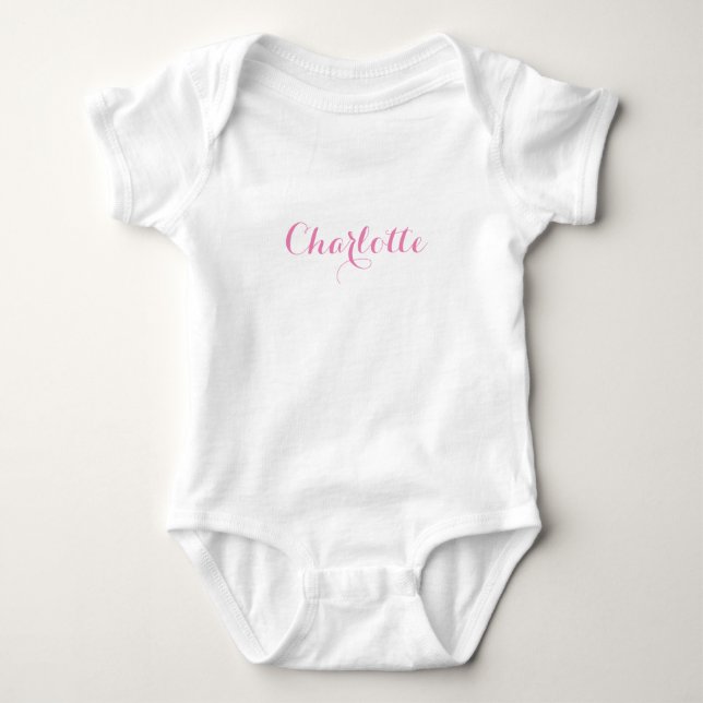 Body Para Bebê Texto de nome personalizado fofo rosa e branco (Frente)