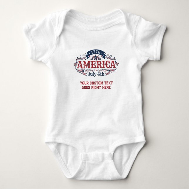 Body Para Bebê Texto personalizado 4 de julho de 1776  (Frente)