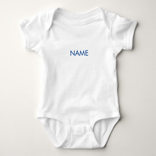 Body Para Bebê Texto personalizado de nome azul-branco mínimo sim (Frente)