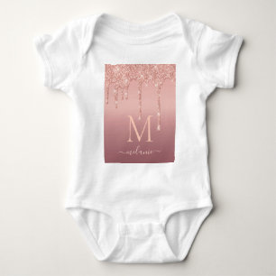Body Para Bebê Texto Personalizado do Rosa Dourado Glitter Baby B