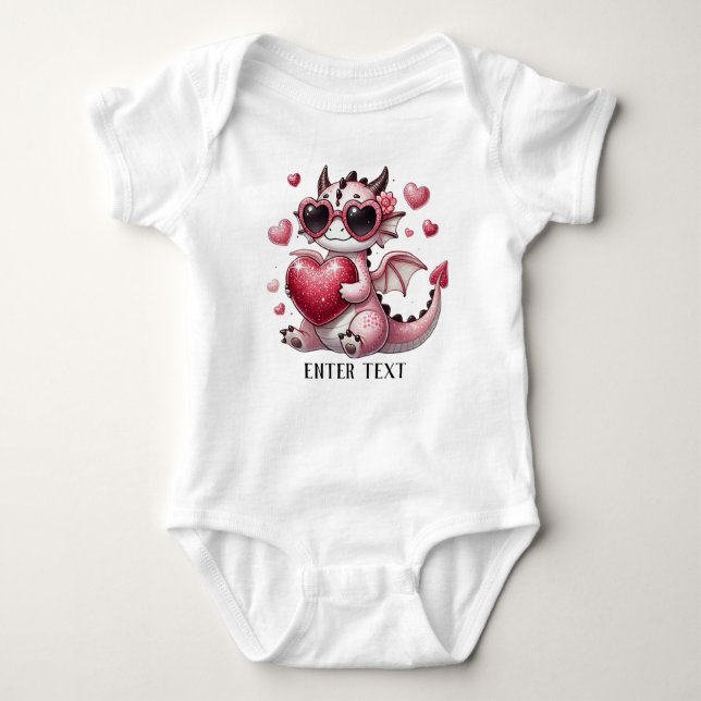 Body Para Bebê Texto Personalizado Menina T-Rex Dino Love (Frente)