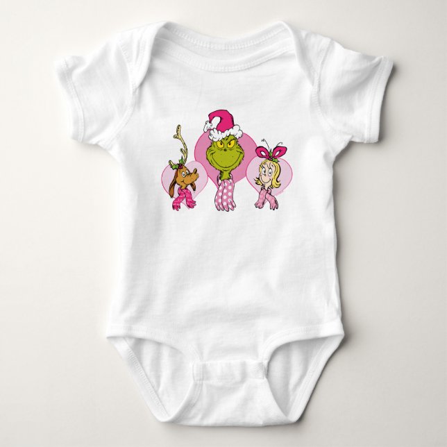 Body Para Bebê The Grinch Crew in Pink Valentine's Portrait (Frente)