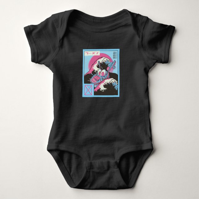 Body Para Bebê Tigela de Ramen Vaporwave Design (Frente)