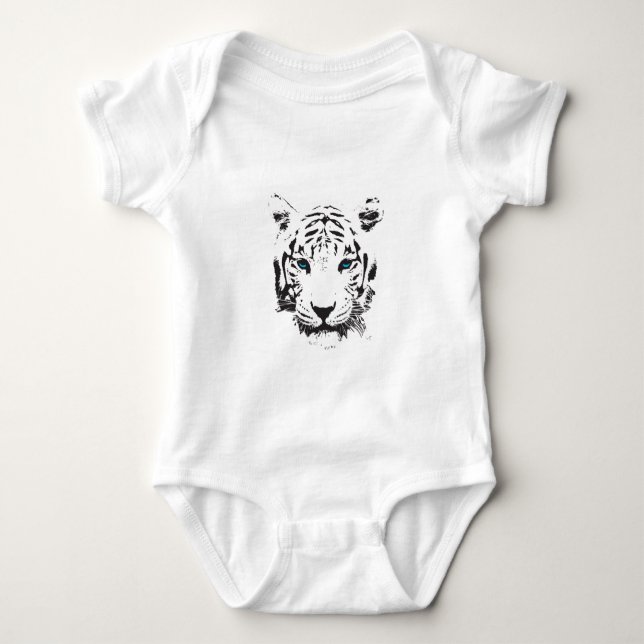 Body Para Bebê Tigre branco com olhos azuis (Frente)