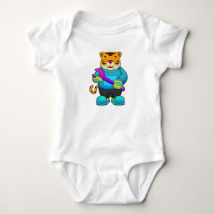 Body Para Bebê Tigre como mecânico com chave inglesa