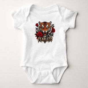 Body Para Bebê tigre destemido com rosas 