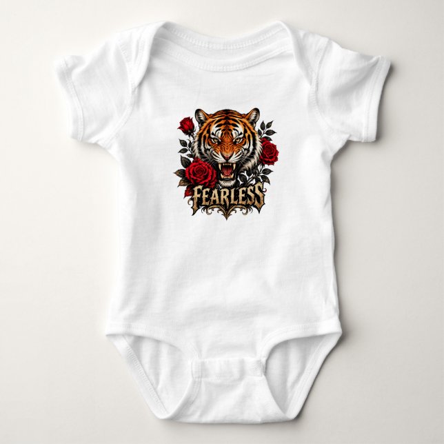 Body Para Bebê tigre destemido com rosas  (Frente)