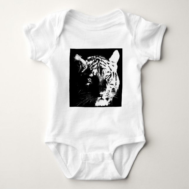 Body Para Bebê Tigre Pop de Arte Preto e Branco (Frente)