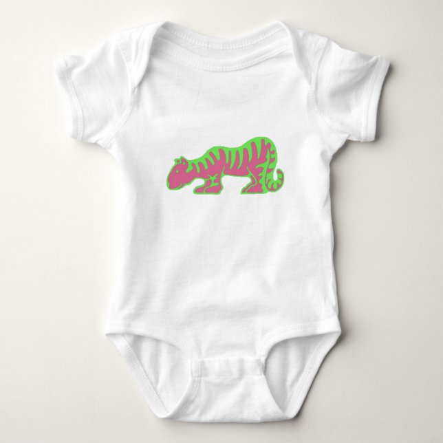 Body Para Bebê Tigre Rosa e Verde (Frente)