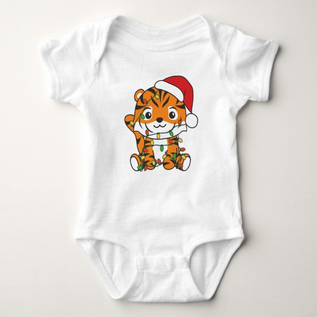 Body Para Bebê Tigres de Natal para Animais de Inverno de Tigre (Frente)