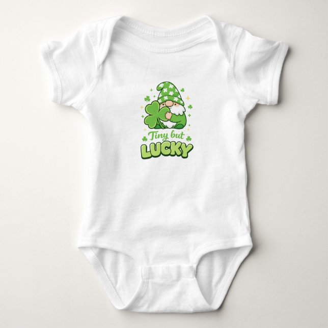 Body Para Bebê Tiny But Lucky Cute St. Patrick's Day Gnome (Frente)