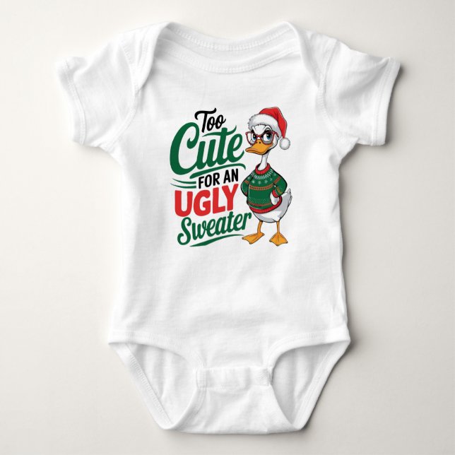 Body Para Bebê Too Cute for an Ugly Sweater Holiday Duck  (Frente)