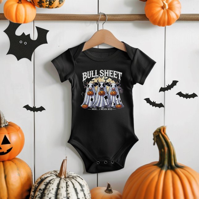 Body Para Bebê Touro Folha Moo Touros Engraçados Feliz Dia das Br (Bull Sheet moo Funny bulls Happy Halloween Baby Bodysuit)