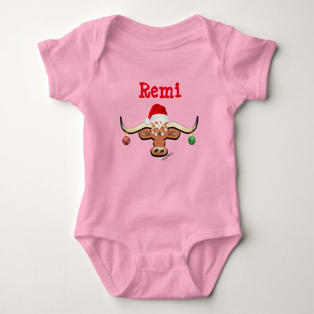 Body Para Bebê Touro Longhorn de Natal (Frente)