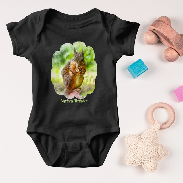 Body Para Bebê Trabalho de arte de Pintura Animal Observador de E (Squirrel Watcher Animal Painting Artwork Baby Bodysuit)