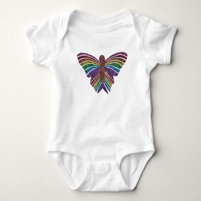 Body Para Bebê Traje Butterfly Arco-íris (branco) - Bodysuit (Frente)