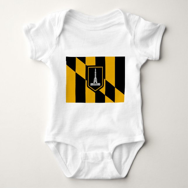 Body Para Bebê Traje de bebê patriótico com bandeira de Baltimore (Frente)