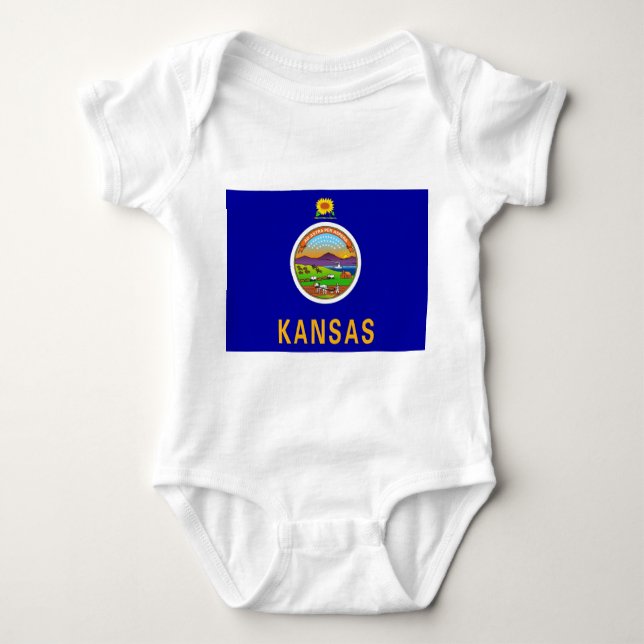 Body Para Bebê Traje de bebê patriótico com bandeira de Kansas, E (Frente)
