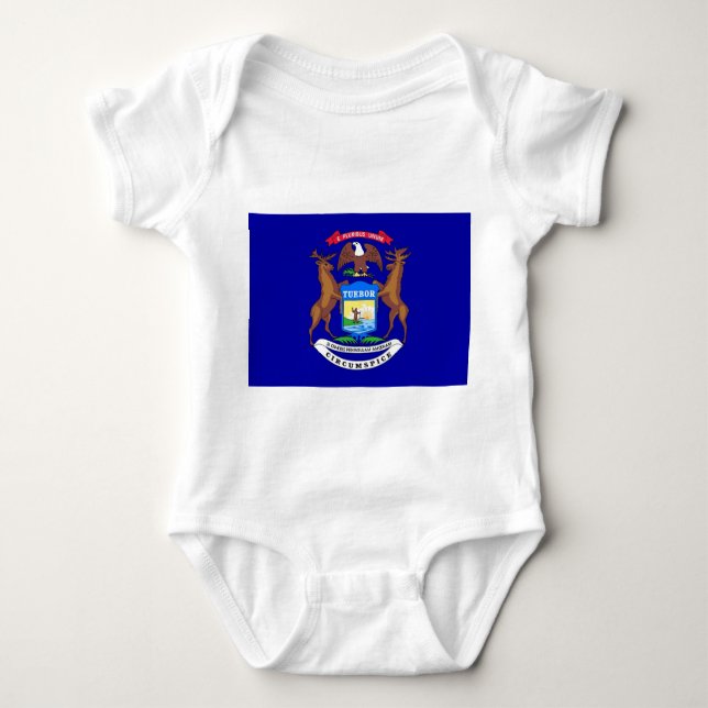 Body Para Bebê Traje de bebê patriótico com bandeira de Michigan (Frente)