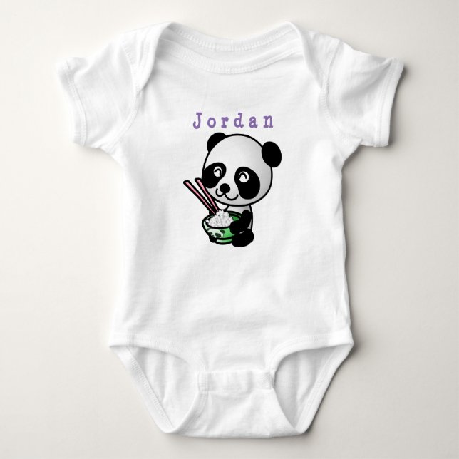 Body Para Bebê traje de jardim engraçado, panda 02. (Frente)