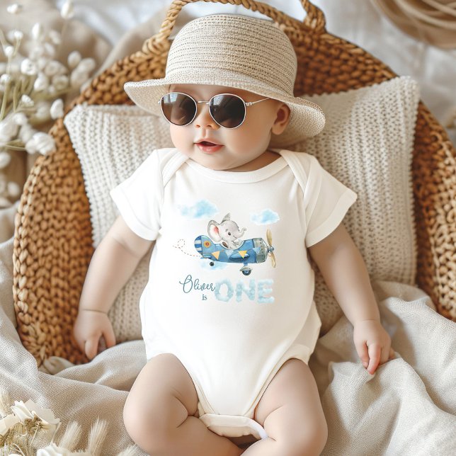 Body Para Bebê Traje de primeiro aniversario de Elefante Azul, Pl (cute elephant blue airplane adventure time flies one first 1st birthday party costume outfit)