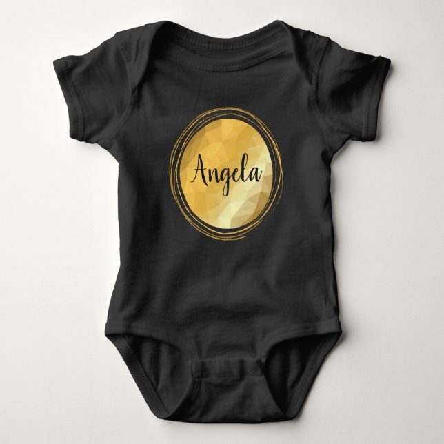 Body Para Bebê Traje preto metálico de ouro personalizado (Frente)