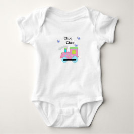 Body Para Bebê Trem Choo Choo Rosa com Pássaros Azuis
