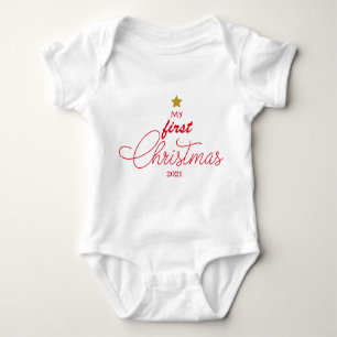 Body Para Bebê Trendy Red My First Christmas Script Newborn Baby 
