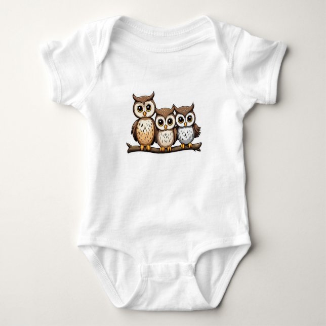 Body Para Bebê Três Coruja Bonita (Frente)
