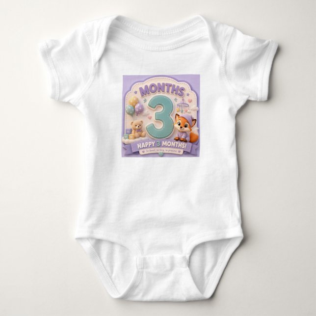 Body Para Bebê Três Meses de Descoberta – Pequeno Marco do Bebê  (Frente)