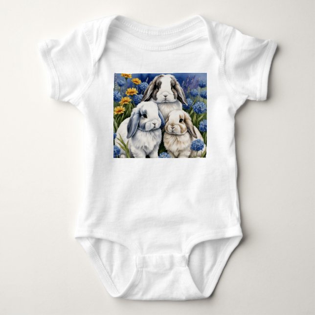 Body Para Bebê Três Pequenos Coelhos Lop (Frente)