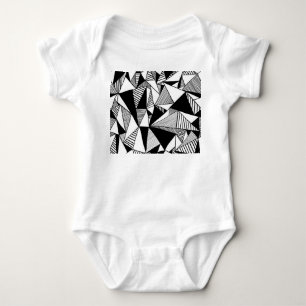 Body Para Bebê Triângulos Mosaicos, Textura Branca Negra.