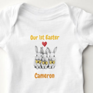 Body Para Bebê Triplets 1st Easter Outfit, Bunnies, Personalized