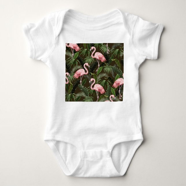 Body Para Bebê Tropical Flamingo Pattern: Folhas Vintage (Frente)