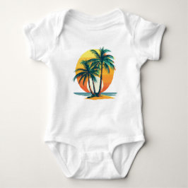 Body Para Bebê Tropical Palm Trees with Vibrant Sunset