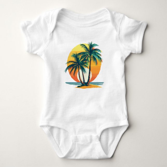 Body Para Bebê Tropical Palm Trees with Vibrant Sunset (Frente)