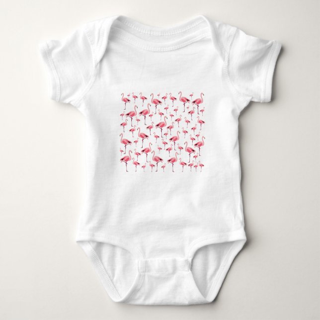 Body Para Bebê Tropical Summer Pink Flamingo Pattern (Frente)