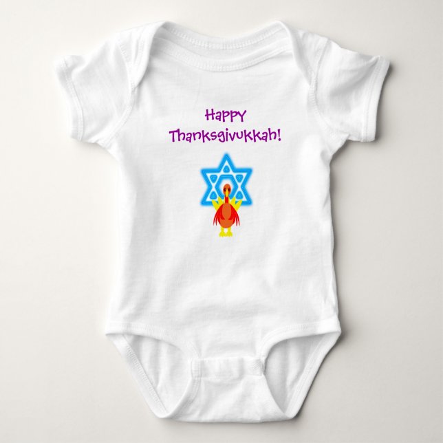Body Para Bebê Tshirt engraçado dos perus de Thanksgivukkah das (Frente)