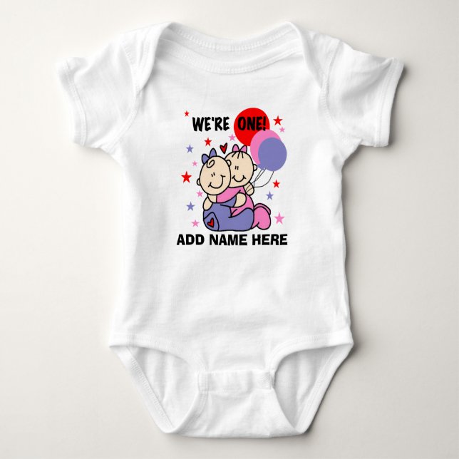 Body Para Bebê Tshirt gêmeo personalizado do primeiro aniversario (Frente)