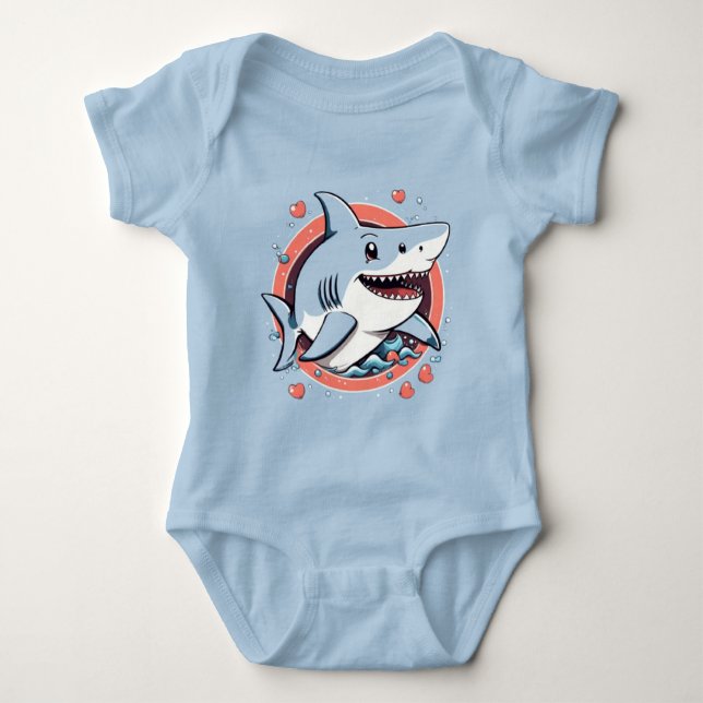 Body Para Bebê Tubarão-gato saltando no oceano T-Shirt (Frente)