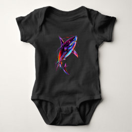 Body Para Bebê Tubarão Neon Vibrante Oceano Digital Moderno
