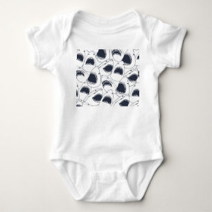 Body Para Bebê Tubarão zangado, padrão de rabiscos vintage.