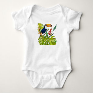 Body Para Bebê Tucano Colorido Aquarela Pássaro Tropical