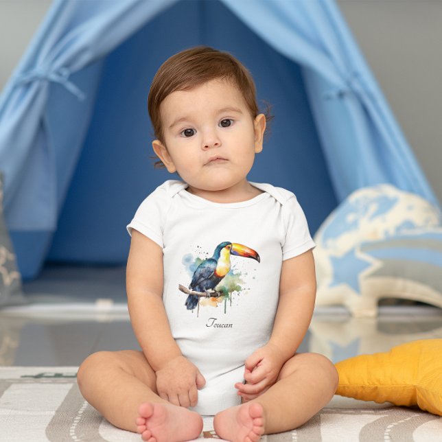 Body Para Bebê tucano colorido sentado num galho (Criador carregado)