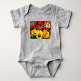 Body Para Bebê Tulipas Amarelas e Vermelhas